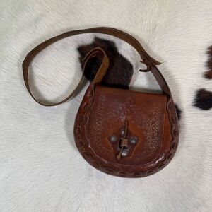Vintage Tooled Leather Crossbody Mini Bag | Boho Western Shoulder Purse